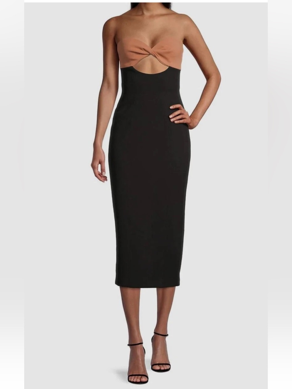 MISHA Antonella Strapless Two-Tone Midi Dress Black Nude $330 NWT Sz 4